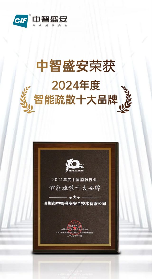 恭賀中智盛安連續(xù)八屆榮獲消防行業(yè)“智能疏散十大品牌”殊榮(圖2)